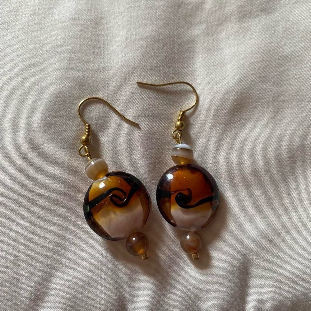 Never worn Handmade Glass Dangle Earrings